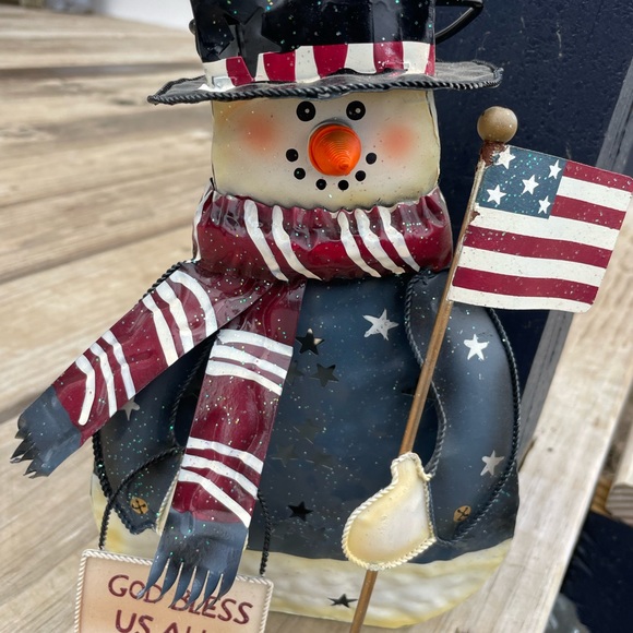 Home Interior Snowman USA Candle Holder "God Bless Us All"~New - Picture 2 of 3